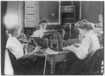 barclay telegraph instruments showing instruments on stand with women operators